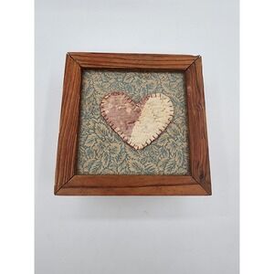 Vintage Wooden Keepsake‎ Box Heart Applique Lined Trinket Jewelry Storage